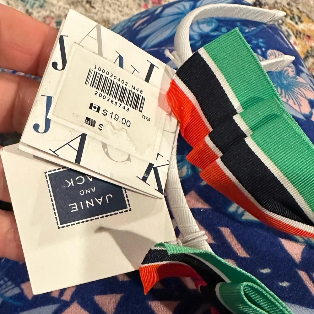 JANIE AND JACK STRIPED GREEN BLUE ORANGE BOW WIRED HEADBAND
